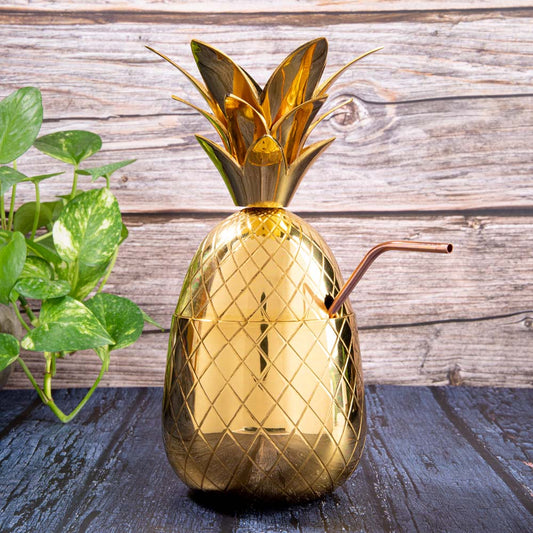 Pineapple Cocktail Glass with Straw & Lid